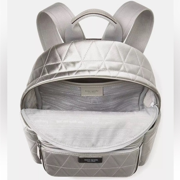 NWT Kate Spade Sam Icon quilted metallic grey back pack. Dust bag included - Picture 2 of 11